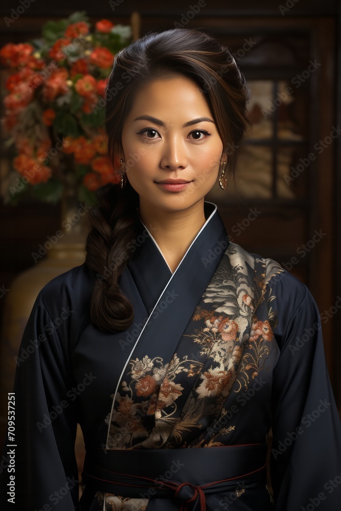 Photo Realistic of an Asian Teacher Woman in Traditional Clothing for an Educational Event, Generative AI Photo Realistic of an Asian Teacher Woman in Traditional Clothing for an Educational Event, Generative AI