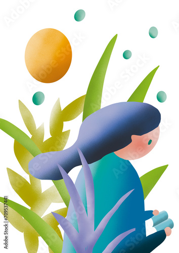 Woman reading a book in nature, transparent background illustration, vectorfile