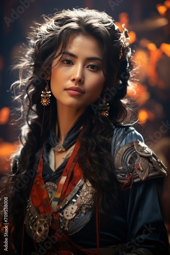 Photo Realistic of an Asian Musician Woman in a Fusion of Traditional and Contemporary Attire, Generative AI © Giantdesign