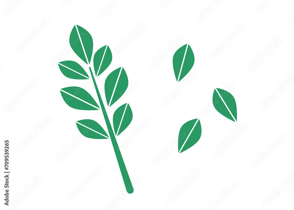 Naklejka premium 緑色の小枝と葉の北欧風イラストセット