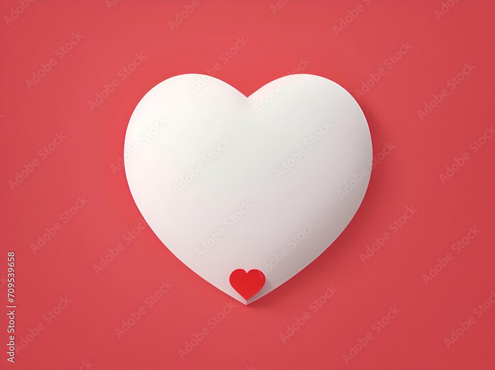 Minimal white heart valentine on red background,ai generative