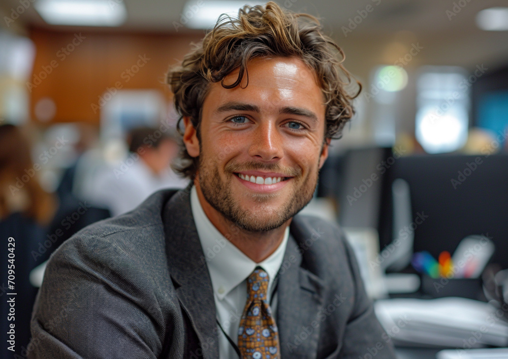 Executive working at his desk while looking at a camera Executive working at his desk while looking at a camera
