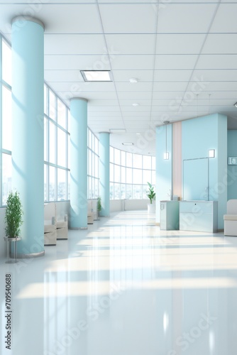 Clean hospital interior background Generative AI photo