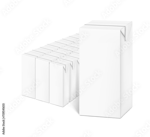 Packaging box multipack for milk, juice mockup. Vector illustration isolated on white background. Half side view. Ready and simple to use for your design. EPS10.