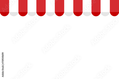 red and white shop retail market rooftop roof header isolated on white and transparent background. business flat style vector illustration decoration background poster. parasol store