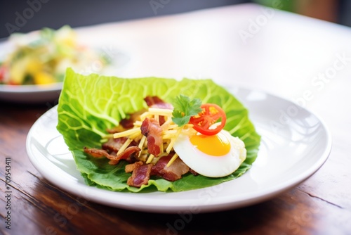 keto-friendly lettuce wrap with bacon, egg, and cheese