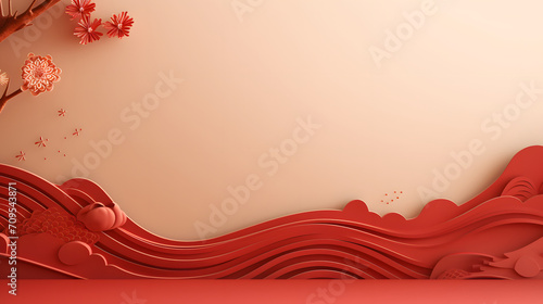 3d render of red paper cut flower background for Chinese lunar new year.