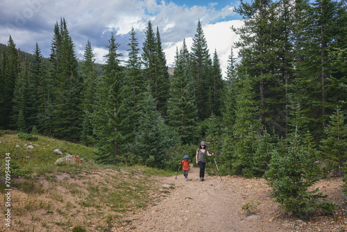 Mother and daughter hiking in the Holy Cross Wilderness, Colorado