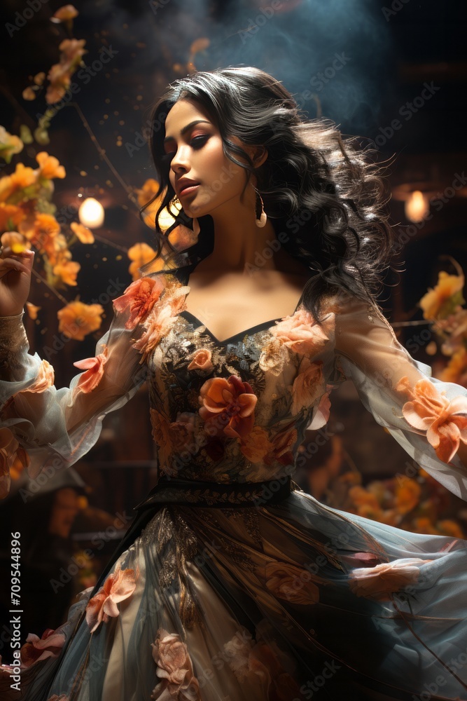 Fototapeta premium Photo Realistic of an Asian Dancer Woman in a Traditional Indonesian Kebaya, Generative AI