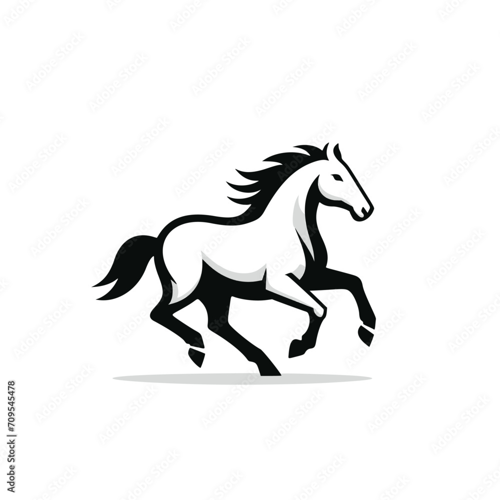 Vector logo of a running horse. black and white professional logo of a horse. can be used a logo, watermark, or emblem.