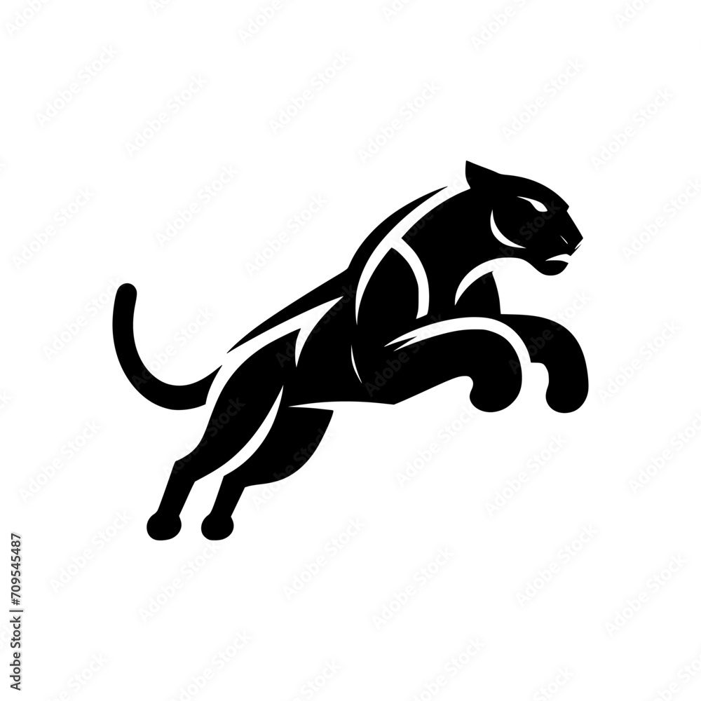 Obraz premium Professional logo of a running panther for a variety of industries. Black and white logo for a big cat. vector logo for leopard.