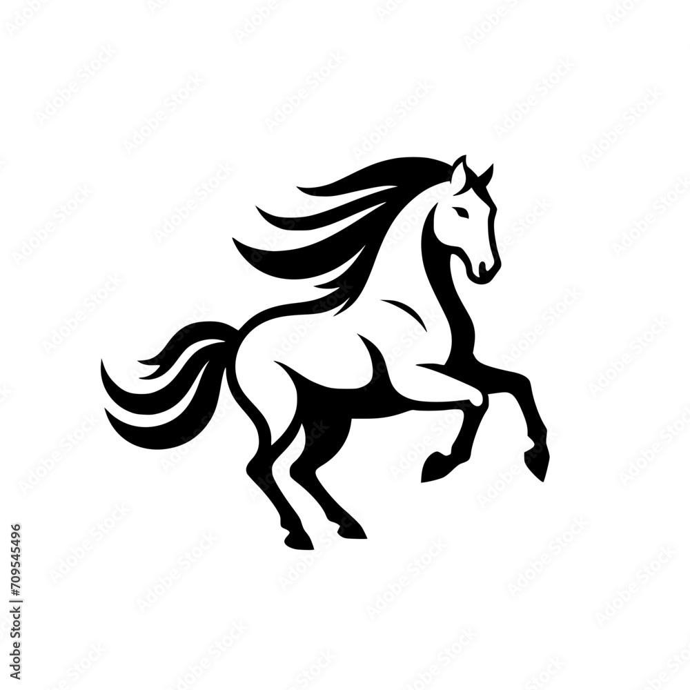 Vector logo of a running horse. black and white professional logo of a horse. can be used a logo, watermark, or emblem.