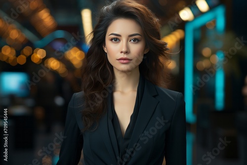 Photo Realistic of an Asian Businesswoman in a Tailored Pantsuit  Generative AI