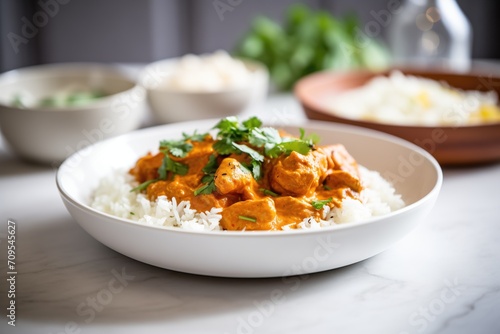 chicken tikka masala served with fluffy basmati rice