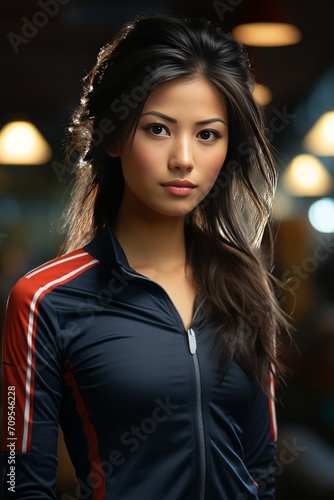 Photo Realistic of an Asian Athlete Woman in a National Sports Uniform, Generative AI