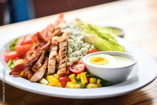 cobb salad with grilled chicken strips, close-up shot photo