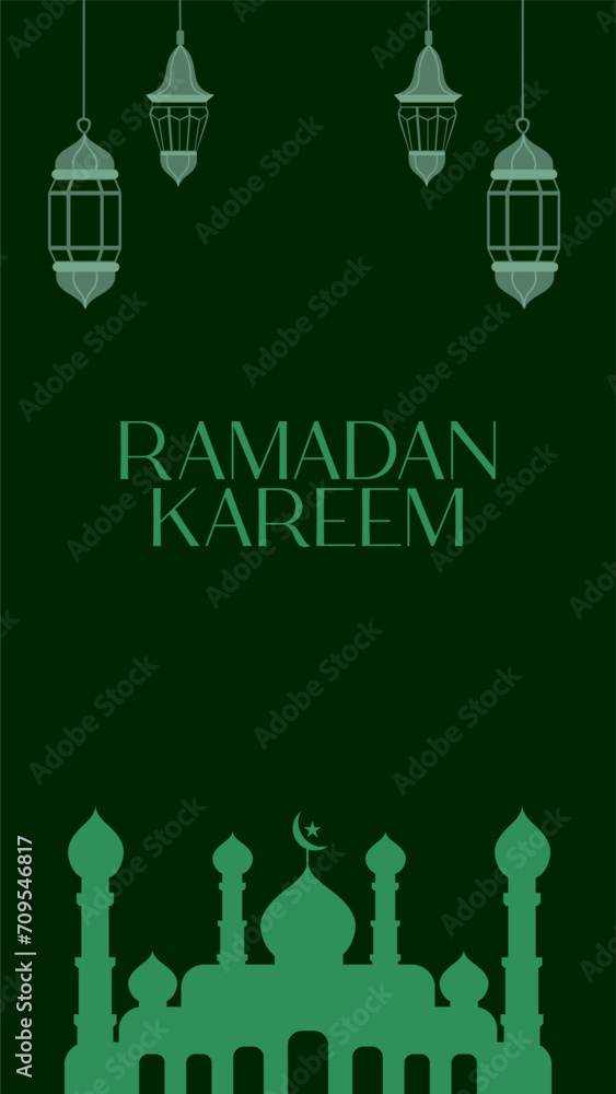 Green Ramadan Islamic holy month template design. Suitable for social media, poster, greeting cards and banner. Portrait orientation background Green Ramadan Islamic holy month template design. Suitable for social media, poster, greeting cards and banner. Portrait orientation background