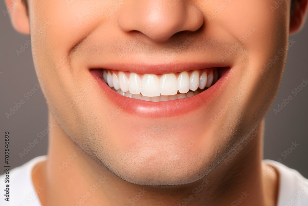 Snow-white male smile with beautiful teeth close-up, concept for dentistry Snow-white male smile with beautiful teeth close-up, concept for dentistry