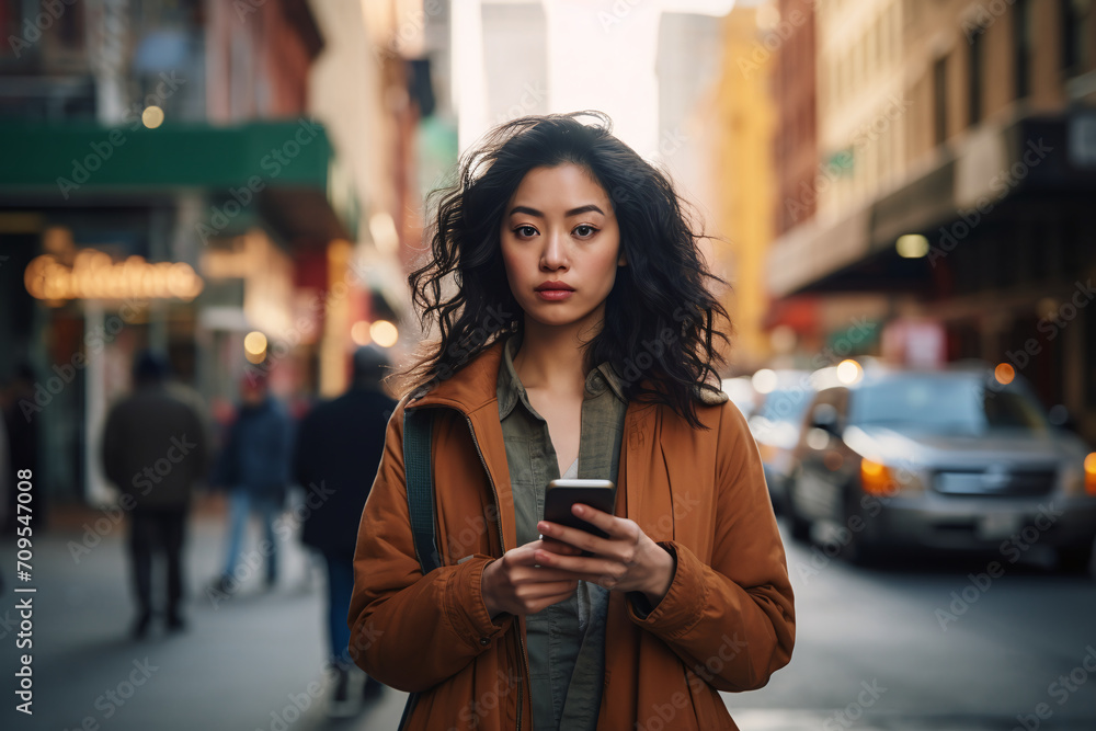 Fototapeta premium Women who access social media anywhere using their smartphones. Ai generate.