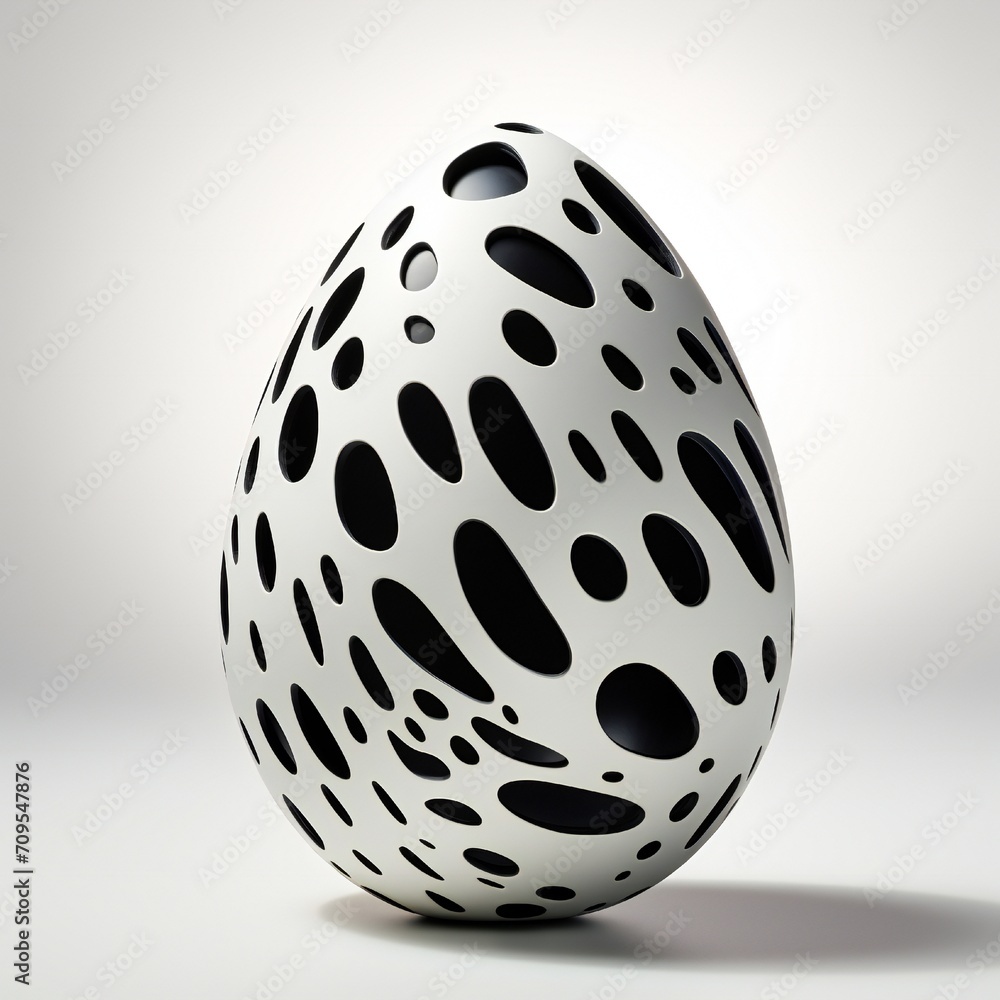 Abstract black art Easter egg on white background Generative AI Abstract black art Easter egg on white background Generative AI