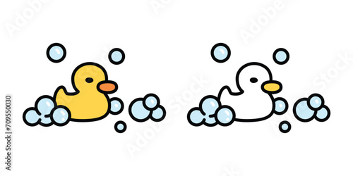 duck vector shower soap bubble icon bathing scarf logo cartoon character yellow rubber duck bird chicken symbol doodle isolated illustration design