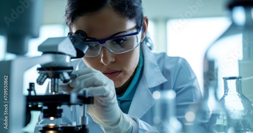 Laboratory research concept Female researcher using her microscope in a laboratory