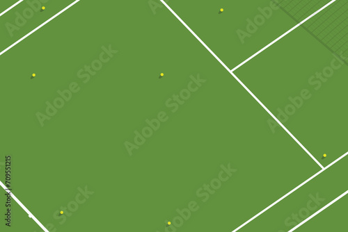 Tennis ball and grass court lines on blue background minimal abstract creative concept.