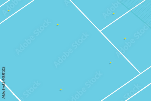 Tennis ball and hard court lines on blue background minimal abstract creative concept.