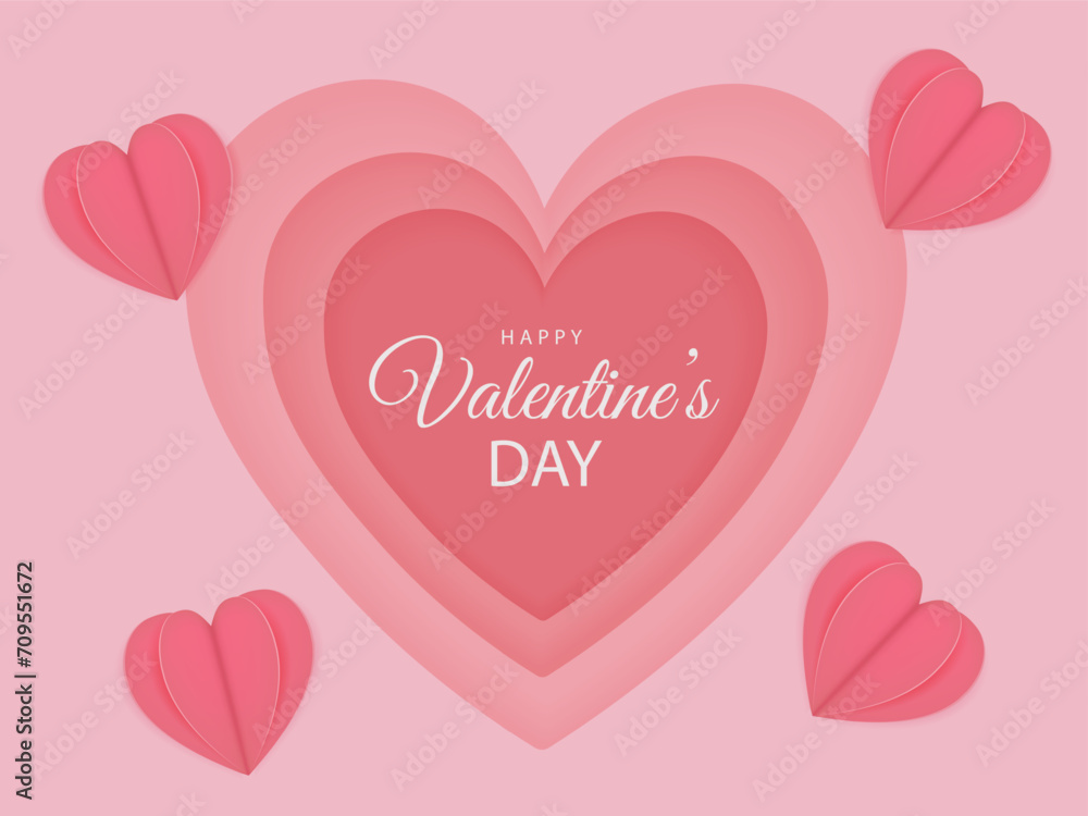 Valentines sale vector banner template. Valentines day store discount promotion with white space for text and hearts elements in pink background. Vector illustration.