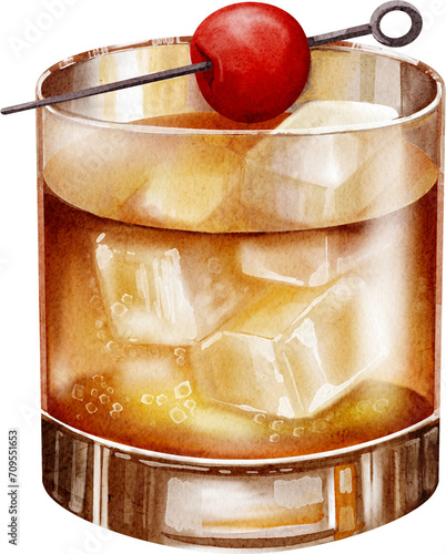 Old Fashioned Cocktail Watercolor