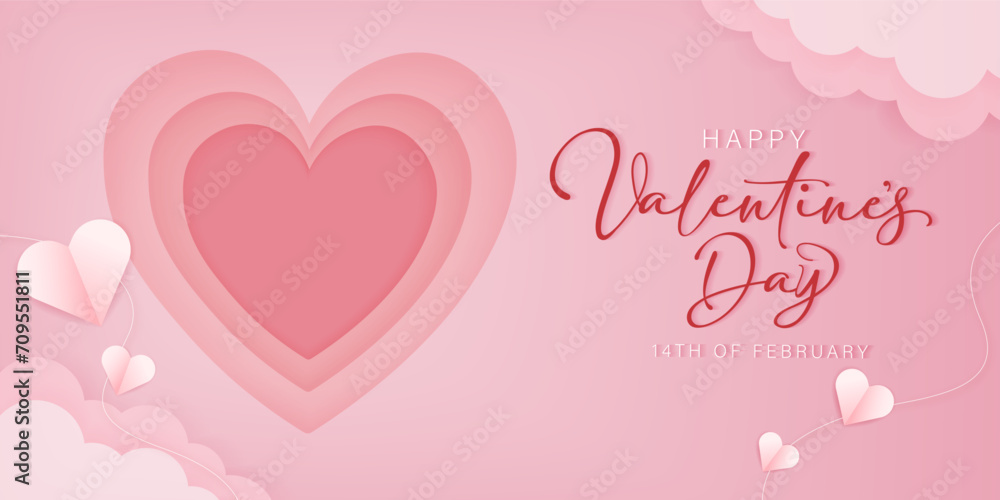 Valentines vector banner template. Valentines day store discount promotion with white space for text and hearts elements in pink background. Vector illustration.