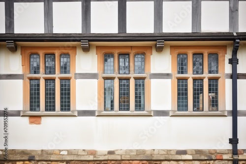 stone mullioned windows on a tudor mansion photo