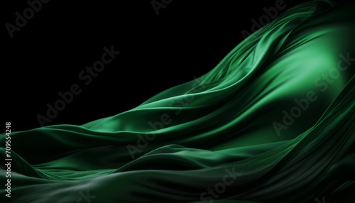Elegant Emerald Green Satin Fabric Flowing in the Dark