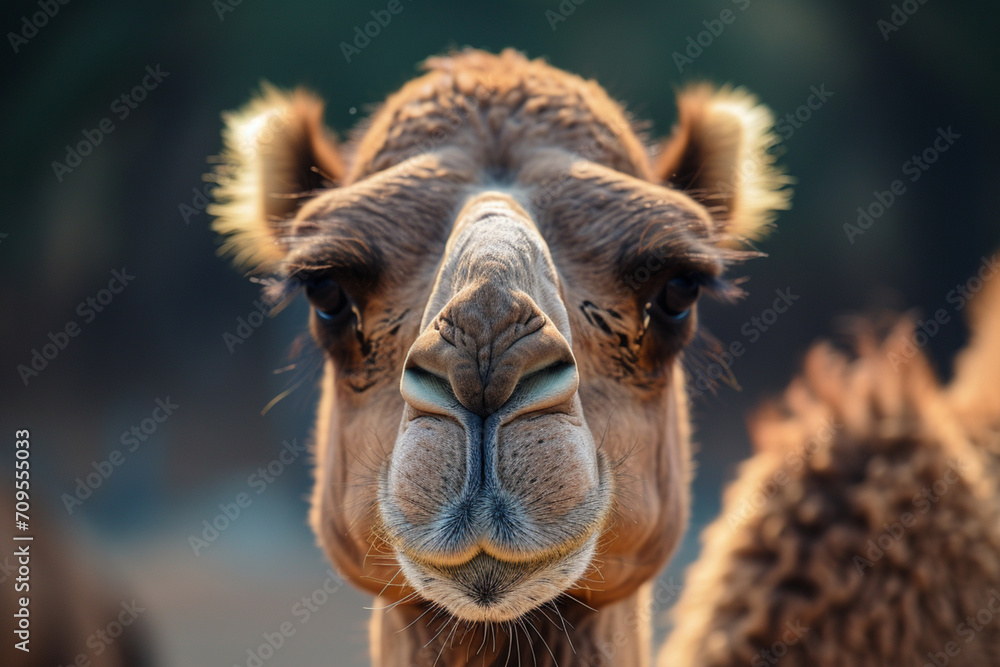 Curious Camel Face Close-up Soft Light Furry Ears