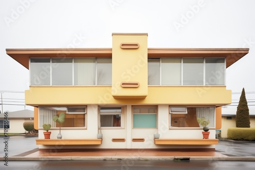 cubist house with flat roof, symmetric windows photo