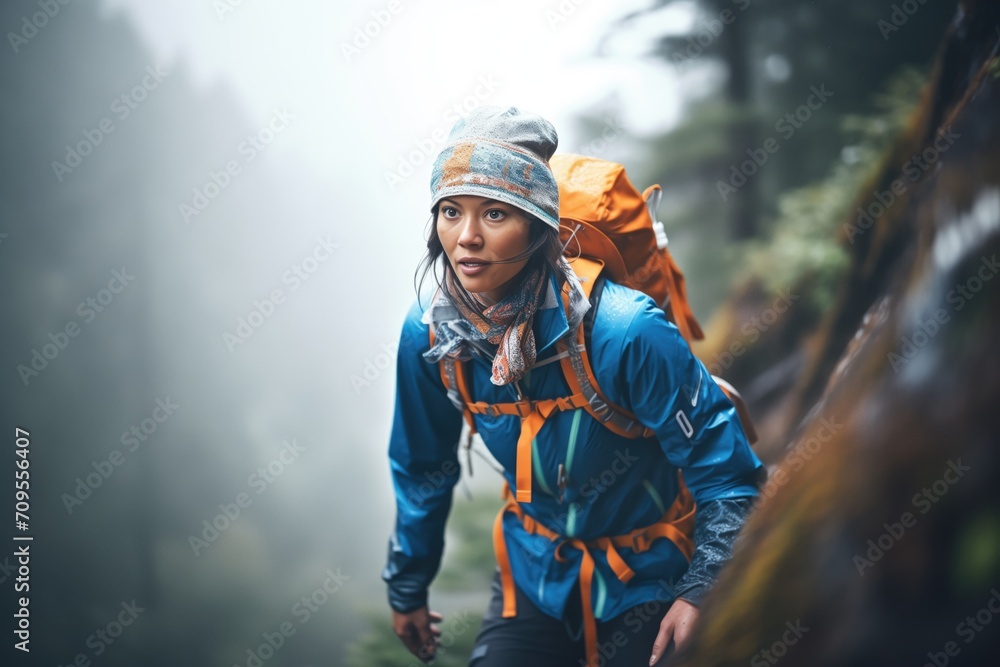 rock climber ascending a steep mountain cliff face rock climber ascending a steep mountain cliff face