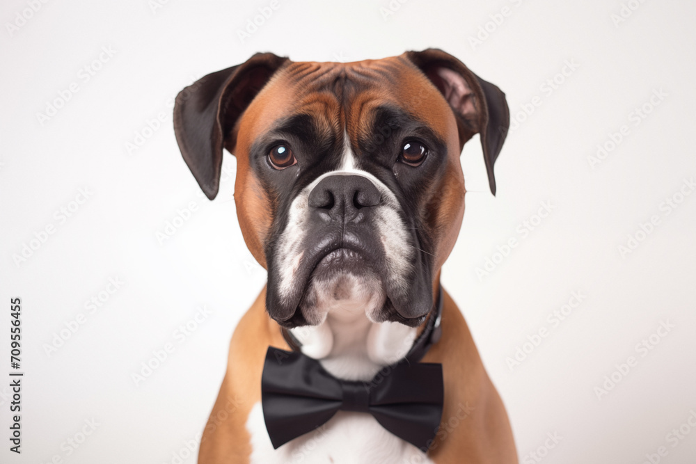 boxer dog in a black bow tie