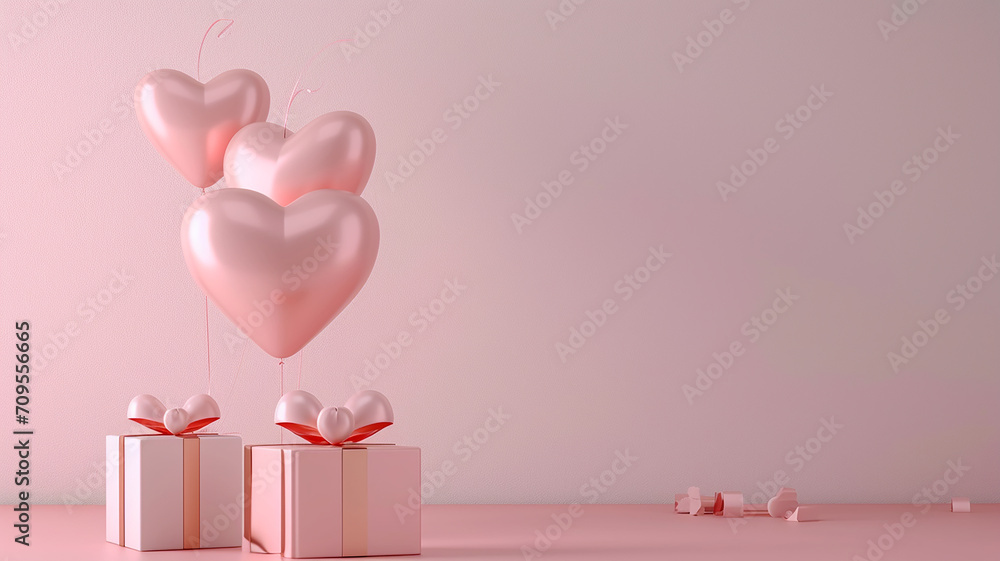 Valentines day background with gift box and foil balloon soft color surface pastel touch copy space for text empty wallpaper  