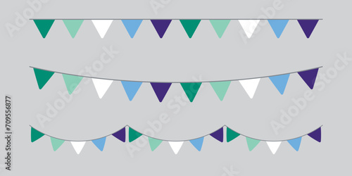 Green, white, blue and purple colored party bunting, as the colors of the gay man flag. LGBTQI concept. Flat design illustration.