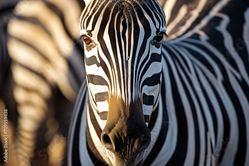 Zebra's Striking Patterns Close-up Sunlit Portrait