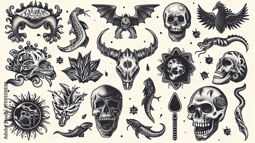 vector tattoo set element of your design used vector illustration  