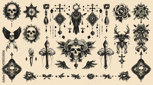 vector tattoo set element of your design used vector illustration 