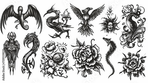 vector tattoo set element of your design used vector illustration 