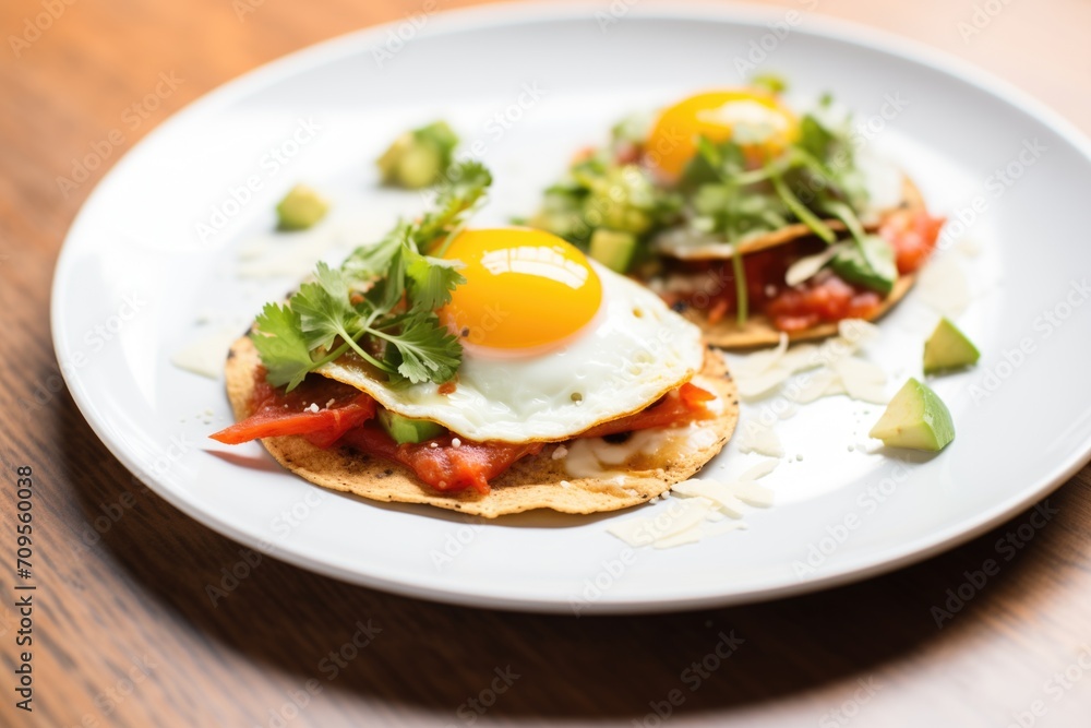 freshly plated huevos rancheros with a golden crispy tortilla edge freshly plated huevos rancheros with a golden crispy tortilla edge