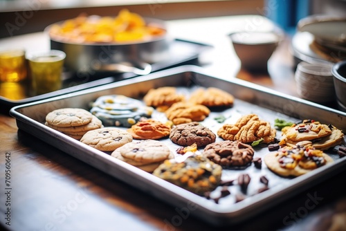 baking assorted cookies on a large tray photo