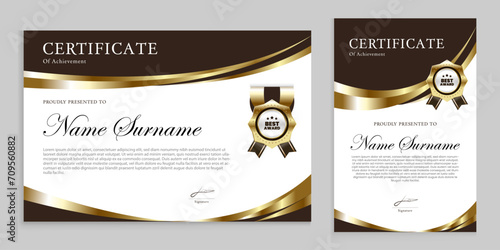 Award or appreciation certificate template Gold and brown background suitable for traditional