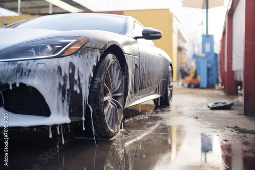 foam covering a car while machines scrub in the background © Natalia