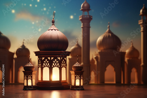 Ramadan Kareem background with lantern and candles. Ramadan Kareem greeting card.