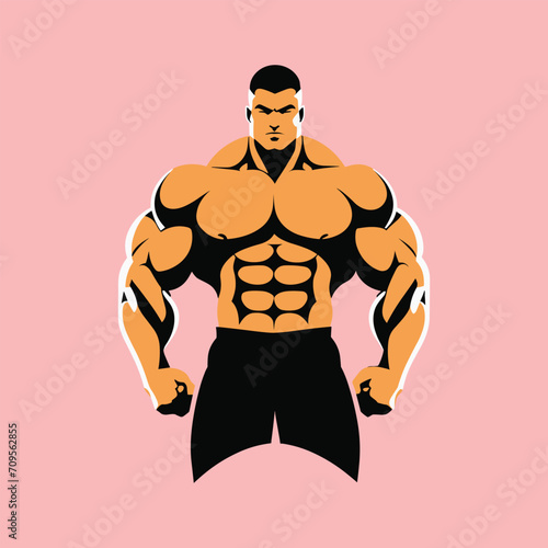 Muscular man showing muscles logo sketch hand drawn.