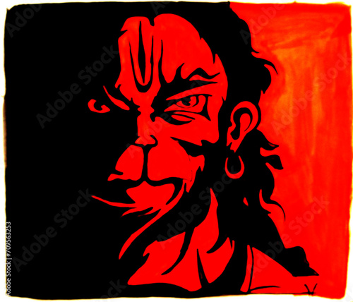 Foto Hand draw portrait of lord Hanuman face